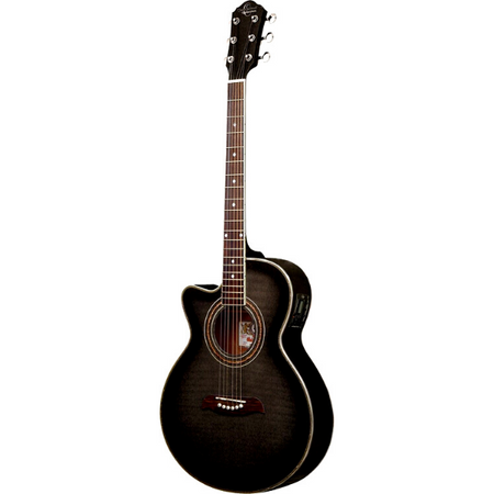 Oscar Schmidt Folk Cutaway Left-Handed Acoustic Guitar W/Pre Amp. Flame Trans Black