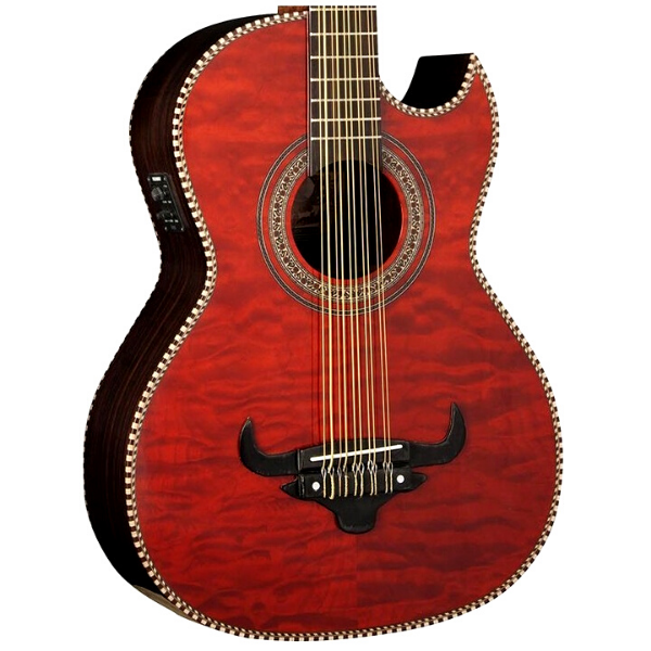 Mexican Guitar - Oscar Schmidt Acoustic Electric Bajo Quinto Trans Red