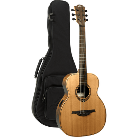 LAG Tramontane Travel Guitar Red Cedar A/E Natural w/Bag